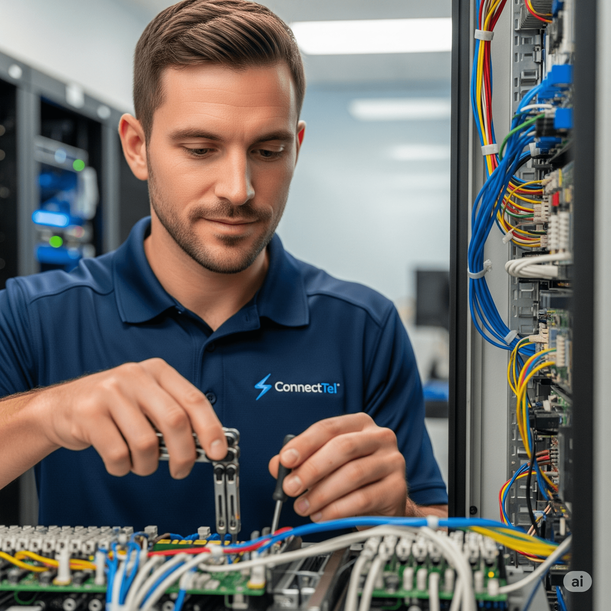technician installing telecommunications equipment